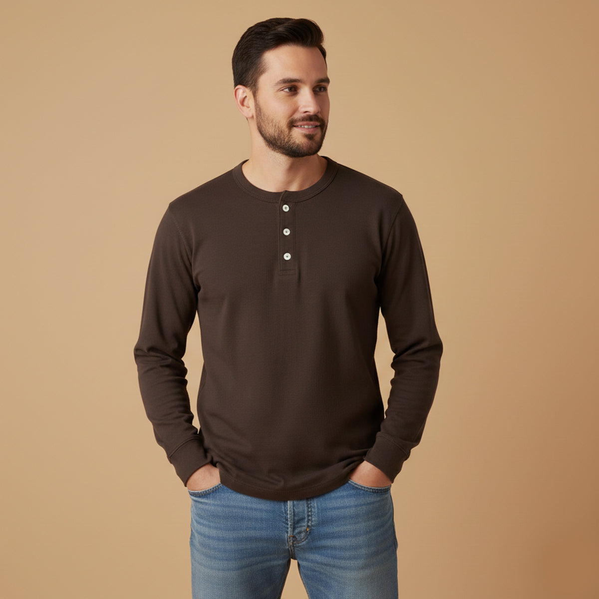 Callum | Men's Henley Shirt White Long Sleeve