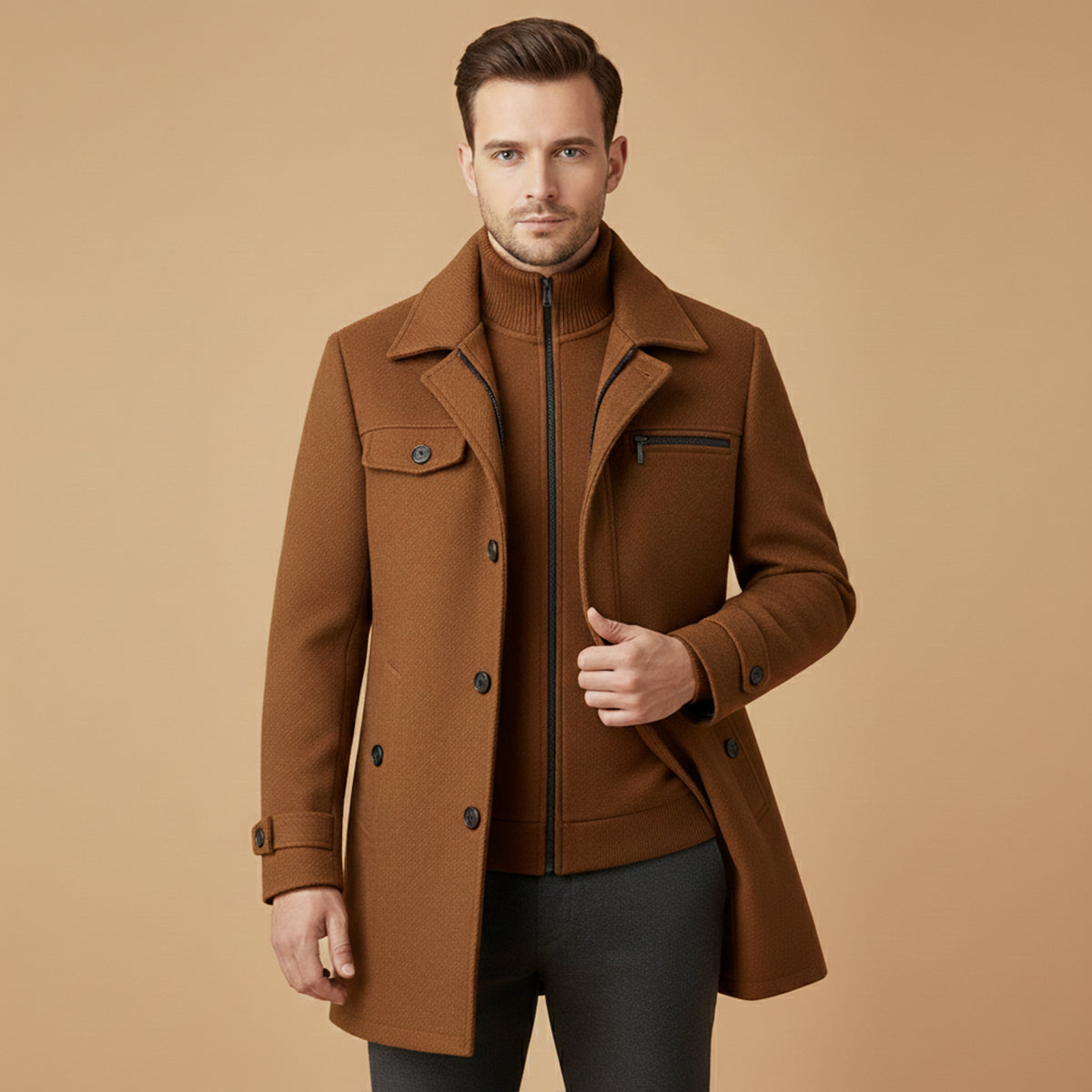 Wyatt | Men's Wool Blend Overcoat Black Button Closure