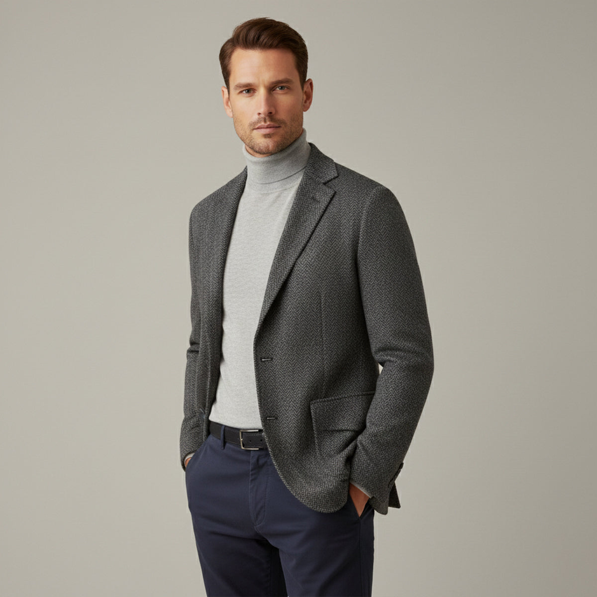 Beau | Men's Tweed Blazer Brown Herringbone Single Breasted