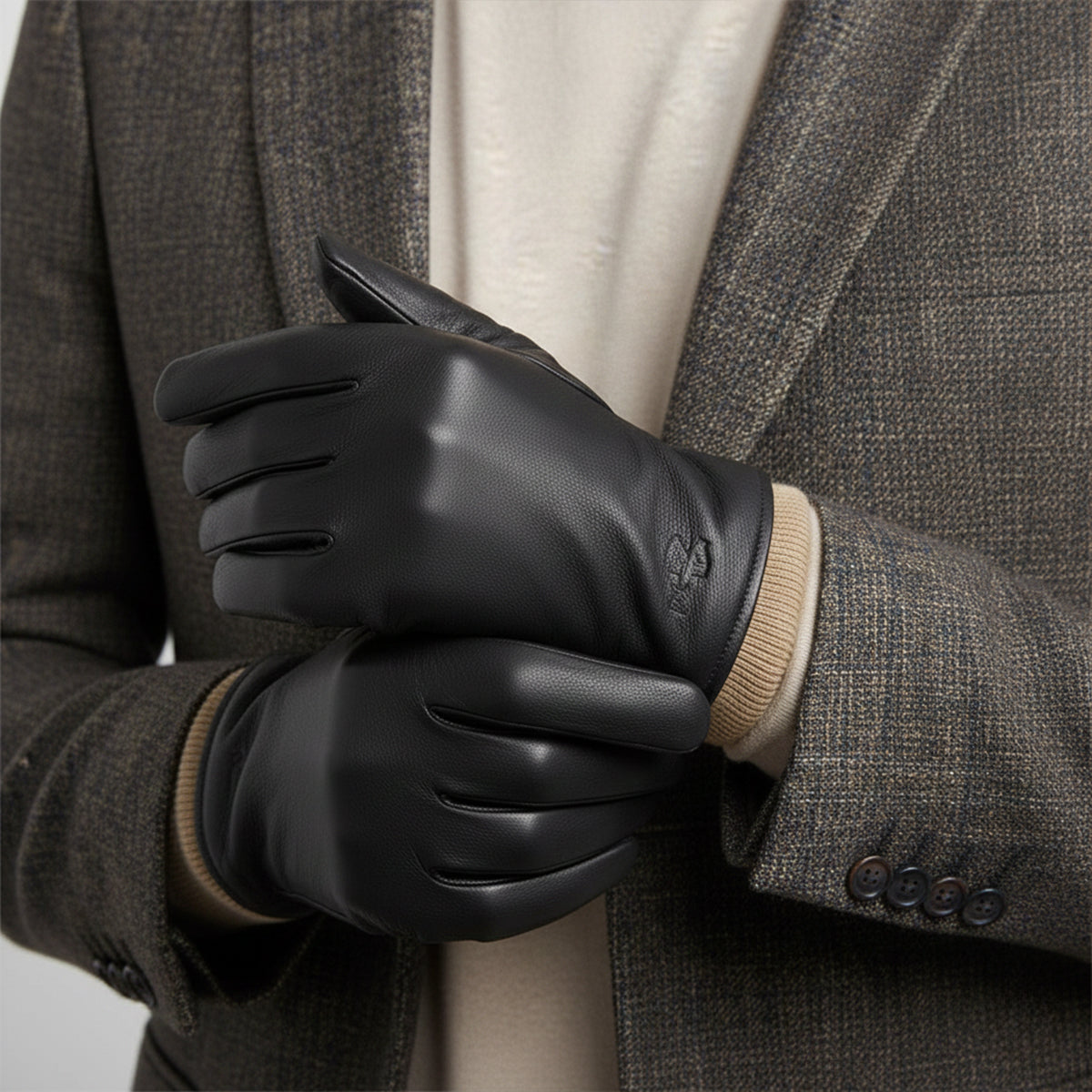 Rowan | Men's Leather Gloves Black Wool Lined Winter Driving