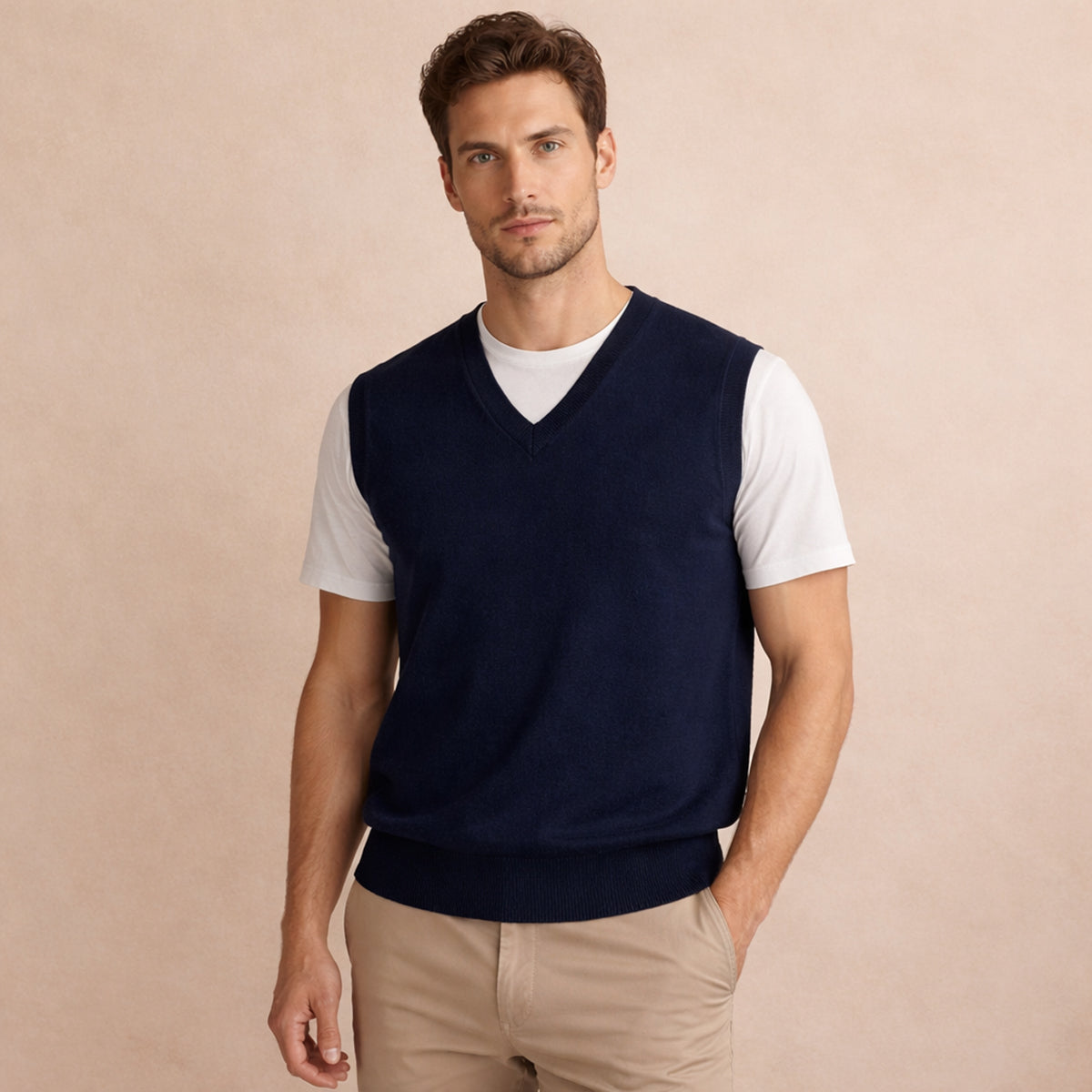 Callum | Men's V Neck Sweater Vest Burgundy Layering Knit