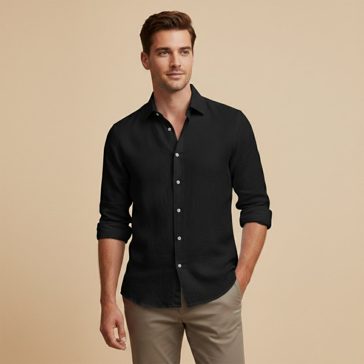 Bram | Men's Linen Button Up Shirt Light Blue Long Sleeve