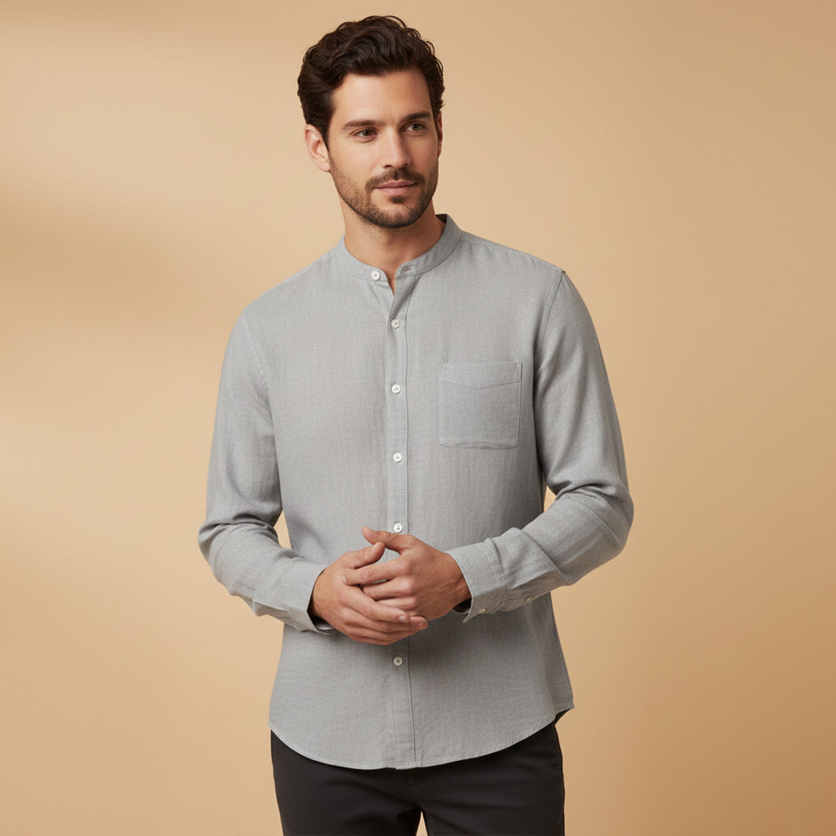 Bram | Men's Linen Shirt Cream Long Sleeve Button Up