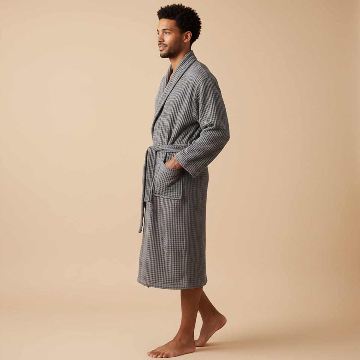 Bram | Men's Robe Cotton Waffle Gold Lightweight Spa Belt