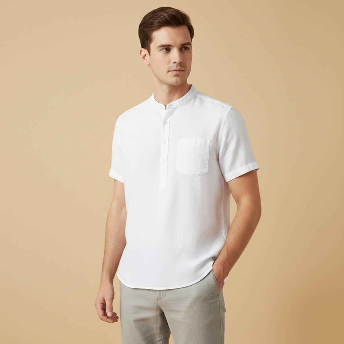 Axel | Men's Henley Shirt Black Short Sleeve Chest Pocket