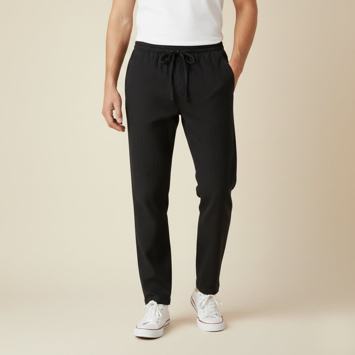 Beau | Men's Linen Pants Navy Drawstring Relaxed Fit