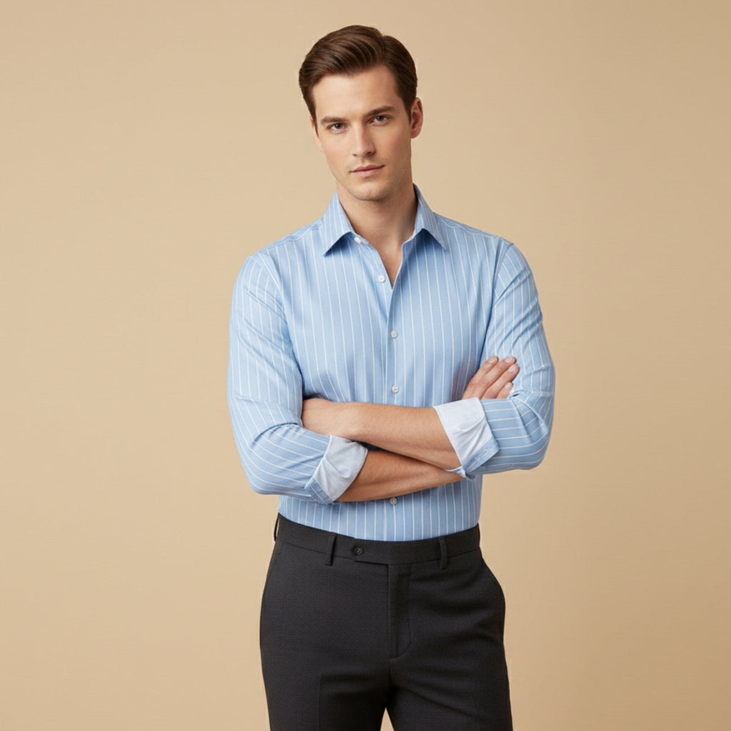 Dama Washington Rory men's pinstripe button down shirt black long sleeve - view 3