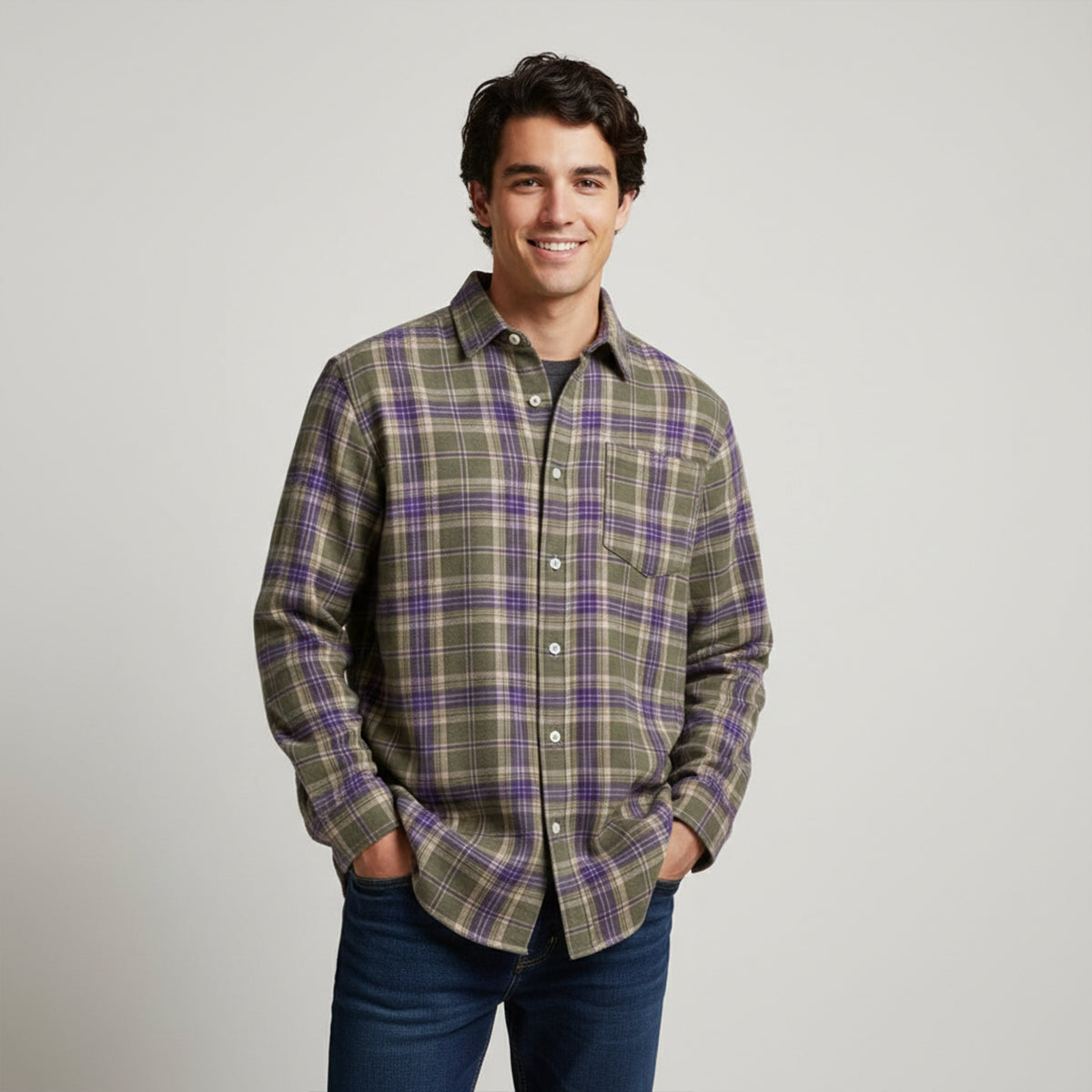 Ezra | Men's Oversized Flannel Shirt Black White Plaid