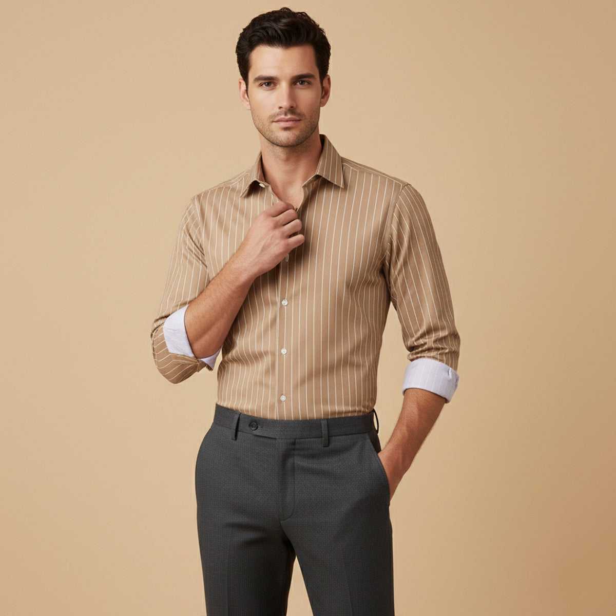 Blake | Men's Pinstripe Button Up Shirt Navy Long Sleeve