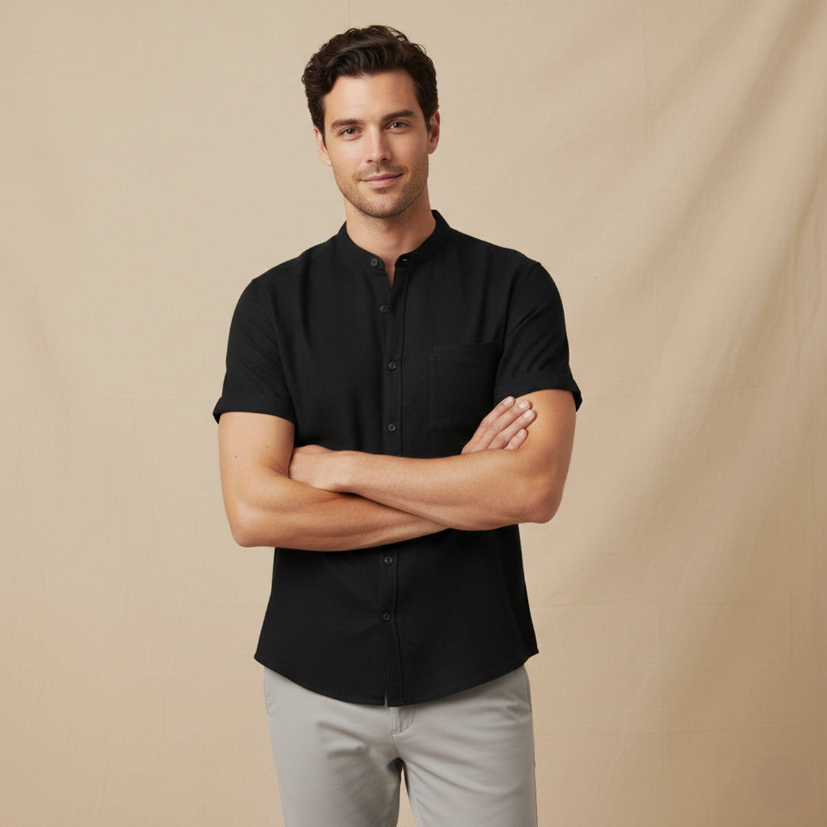 Axel | Men's Button Up Shirt Black Short Sleeve