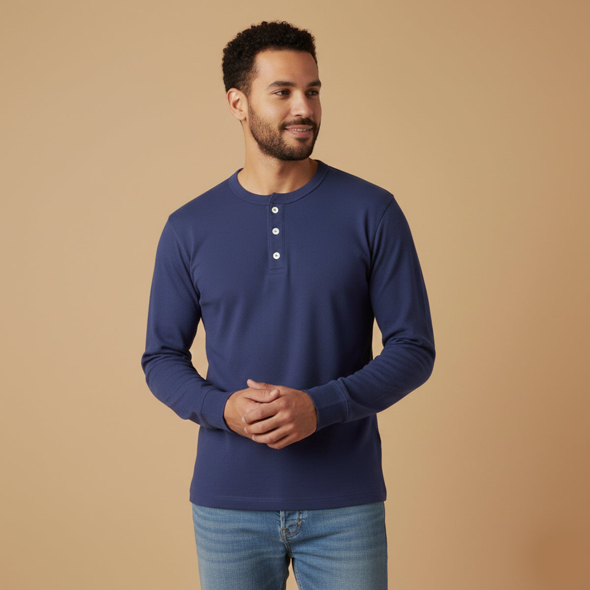 Callum | Men's Henley Shirt White Long Sleeve