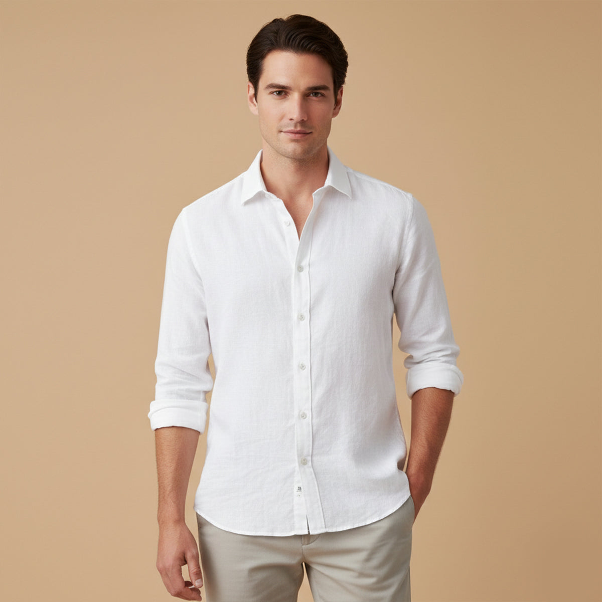 Bram | Men's Linen Button Up Shirt Light Blue Long Sleeve