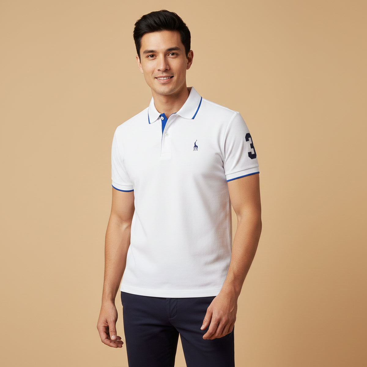 Beau | Men's Polo Shirt Navy Orange Trim