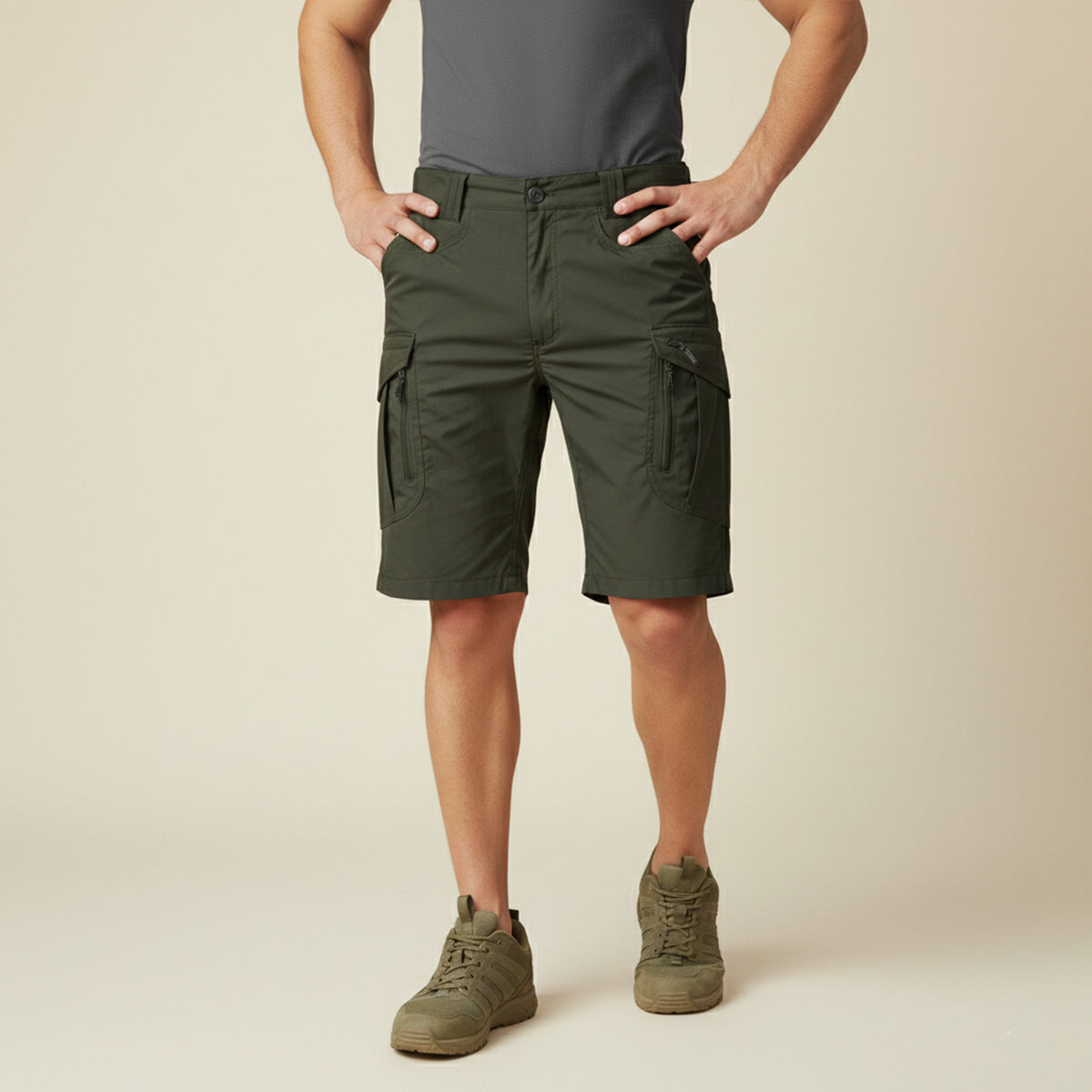 Leo | Men's Cargo Shorts Khaki With Belt Multiple Pockets