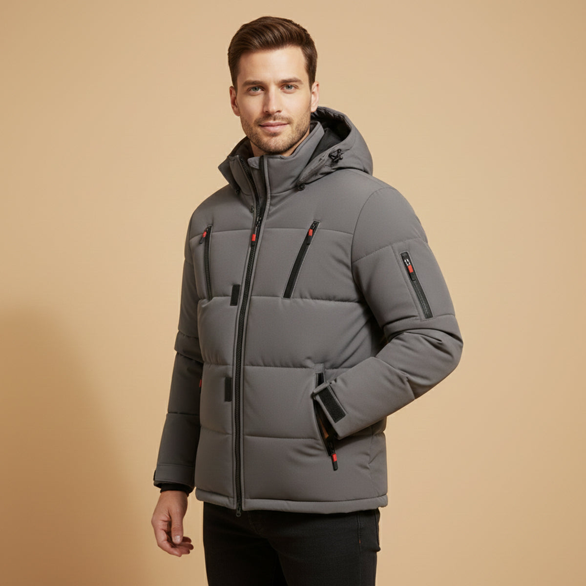 Reid | Men's Puffer Jacket Olive Hooded Winter Coat