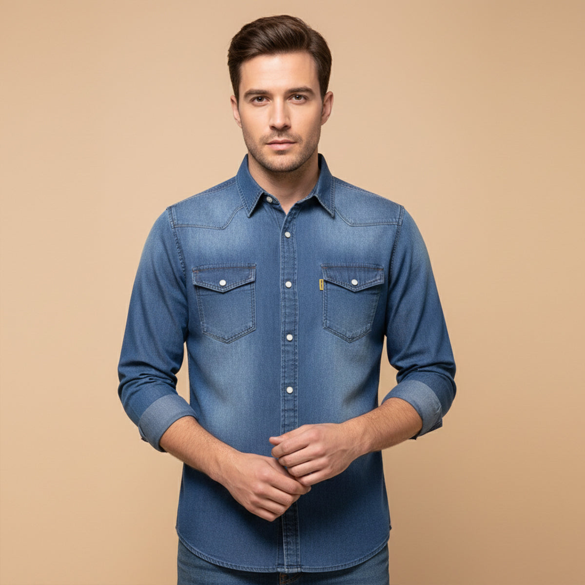 Bram | Men's Denim Shirt Light Blue Long Sleeve Button Up