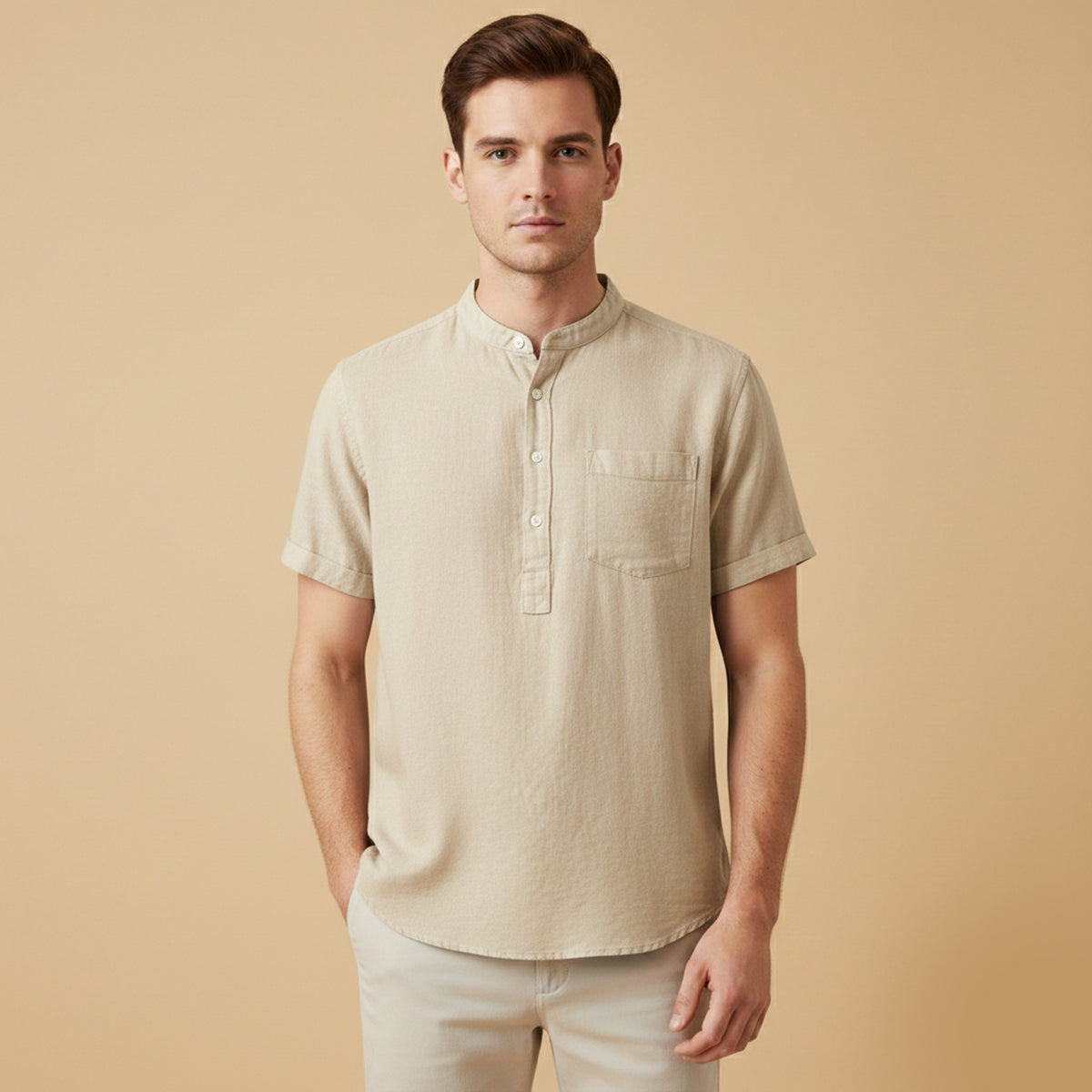 Axel | Men's Henley Shirt Black Short Sleeve Chest Pocket