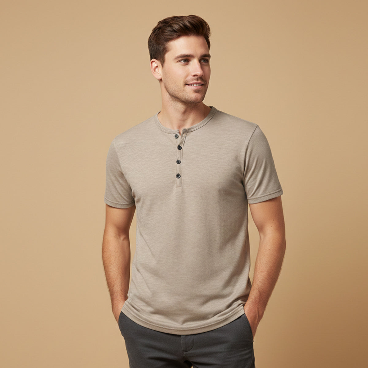 Sage | Men's Henley Shirt Cream Short Sleeve