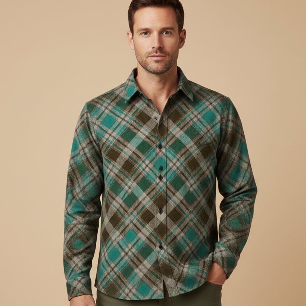 Flint | Men's Patchwork Denim Shirt Navy Cream Long Sleeve