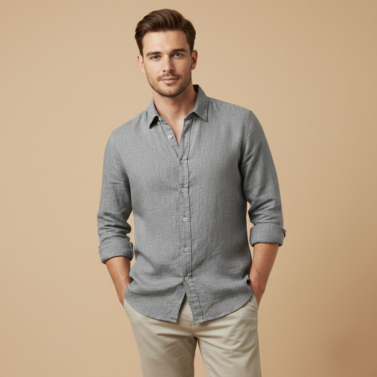 Sage | Men's Casual Linen Blend Button Up Shirt Olive Green