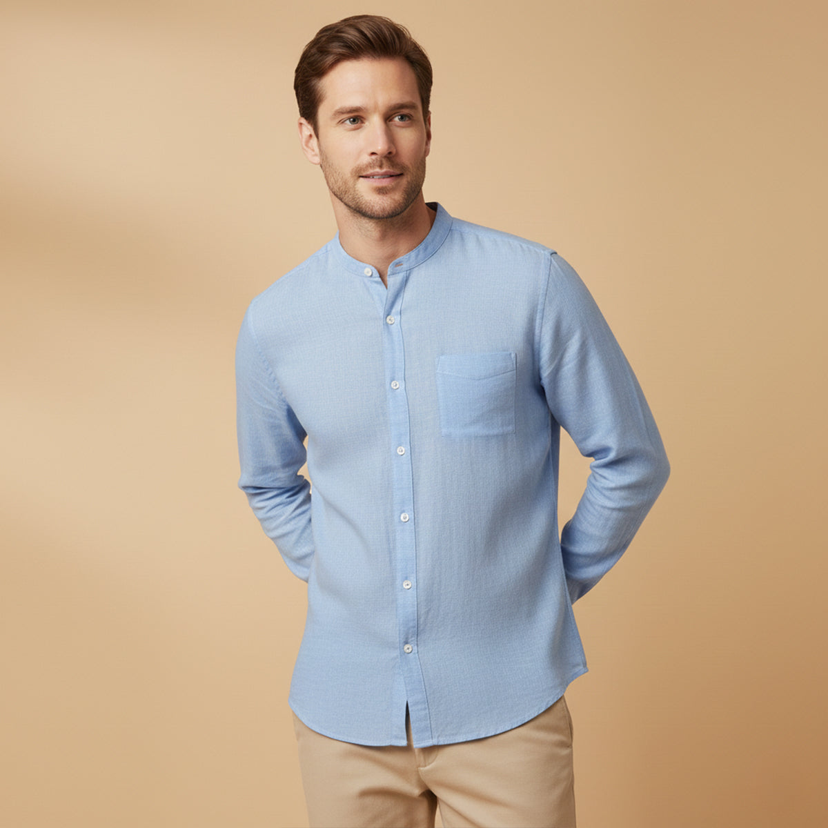 Bram | Men's Linen Shirt Cream Long Sleeve Button Up