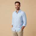 Dama Washington Kai men's linen blend button up shirt light blue - front view