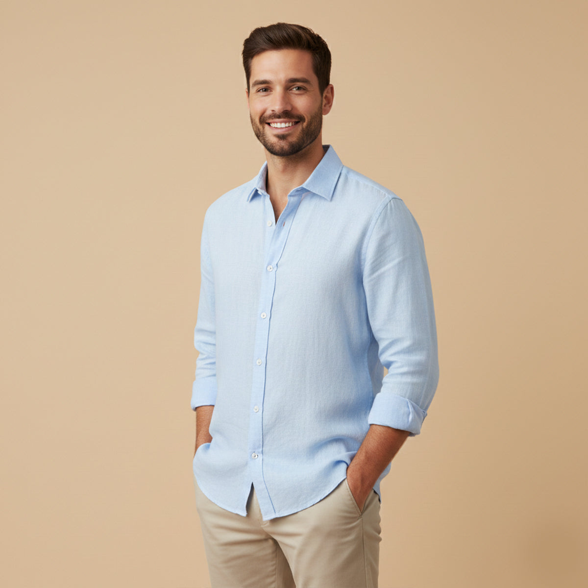 Kai | Men's Linen Blend Button Up Shirt Light Blue