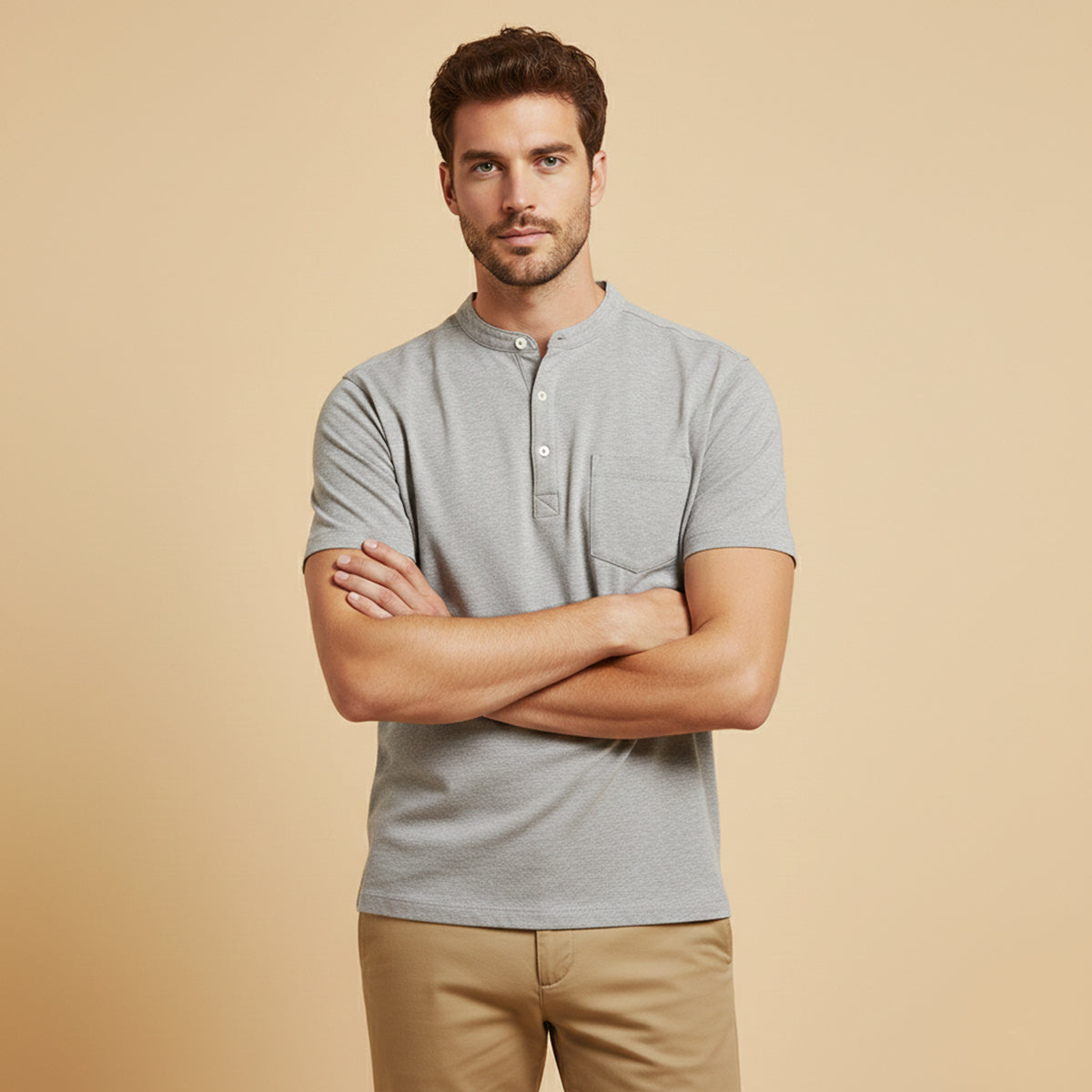 Blake | Men's Henley Shirt Gray Short Sleeve Casual