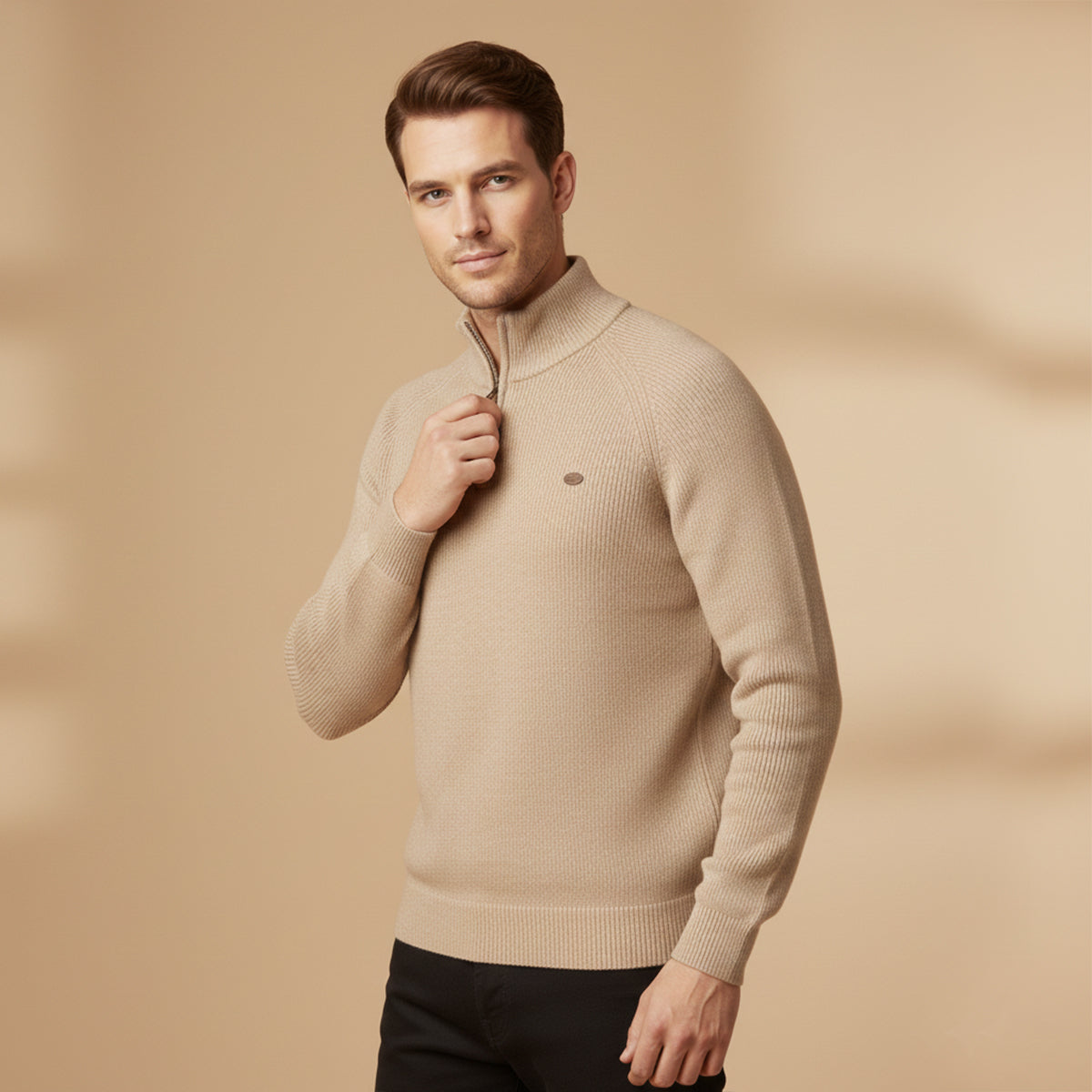 Callum | Men's Quarter Zip Sweater Gray Ribbed Knit