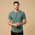 Dama Washington Eli men's henley shirt sage green button placket - front view