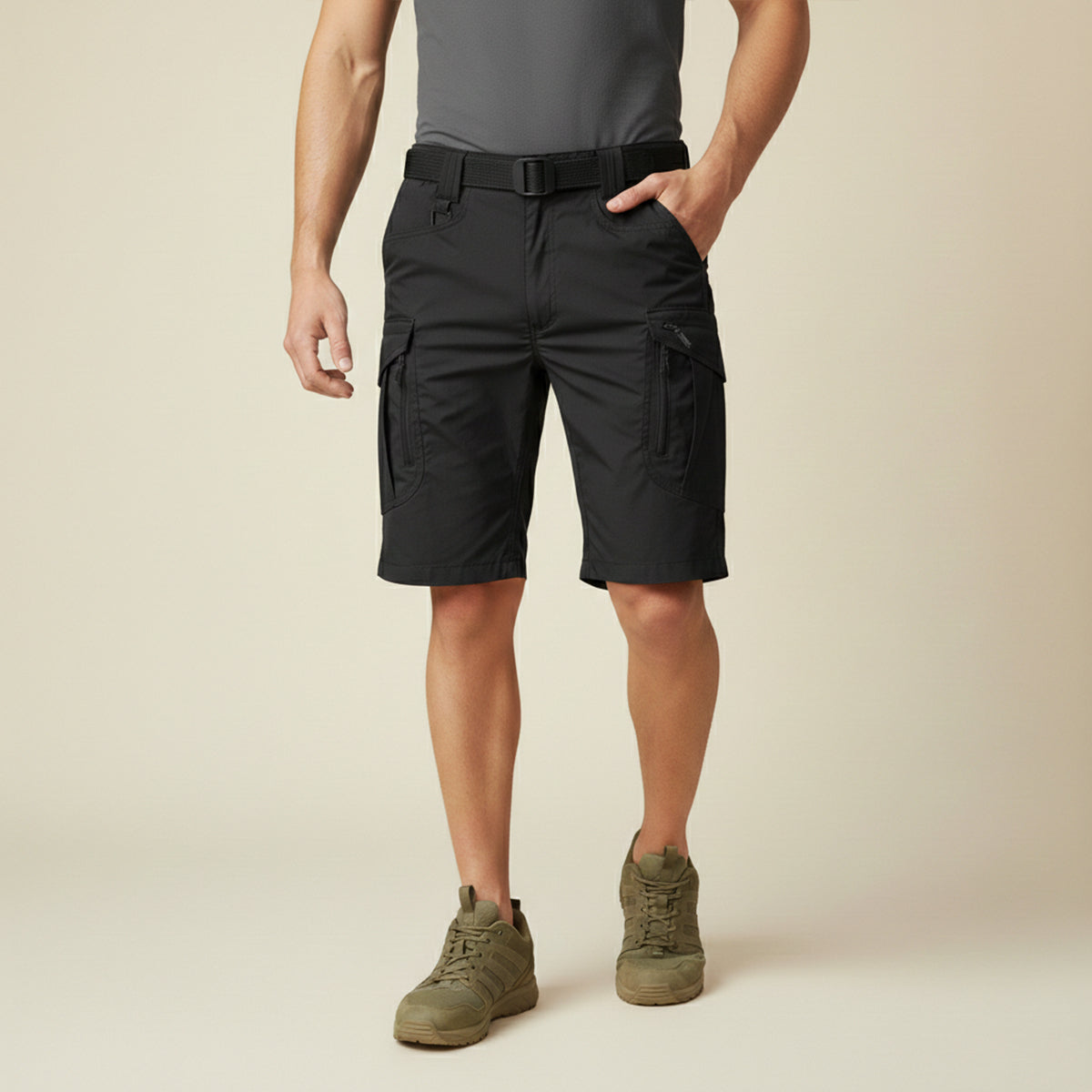 Leo | Men's Cargo Shorts Khaki With Belt Multiple Pockets