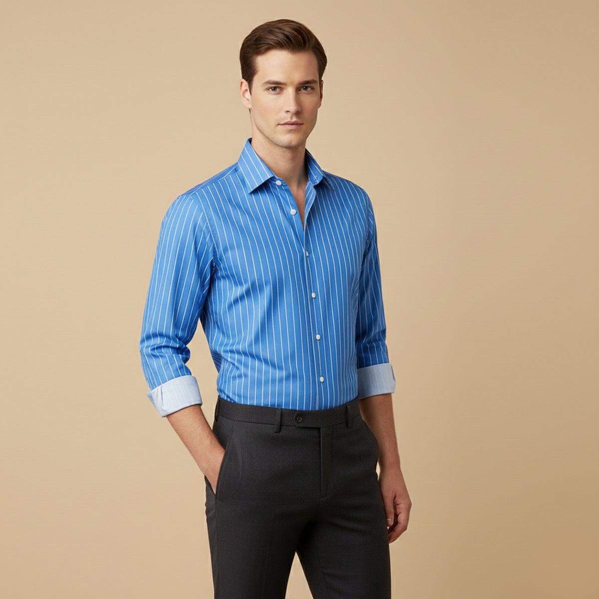 Rory | Men's Pinstripe Button Down Shirt Black Long Sleeve