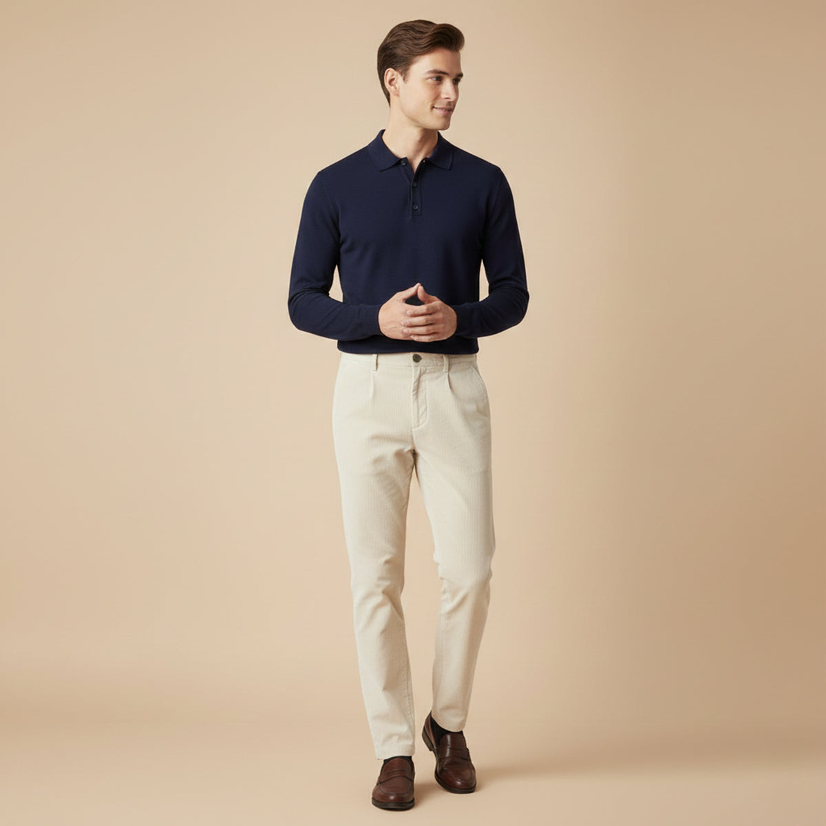 Jasper | Men's Cream Corduroy Pants Relaxed Fit Casual