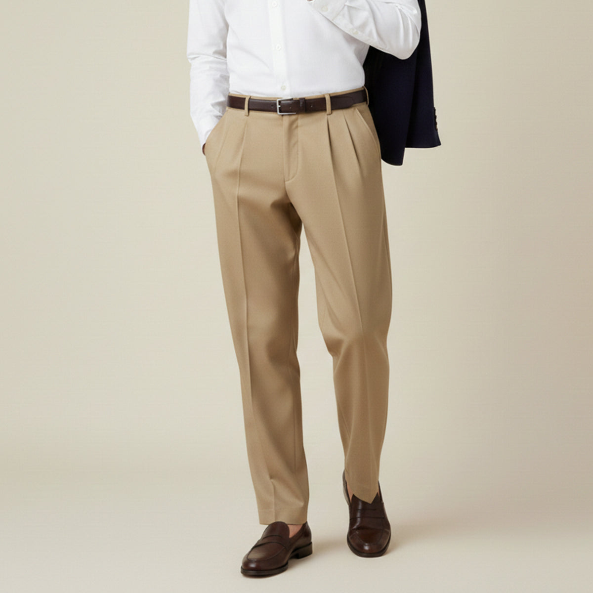 Lars | Men's Pleated Dress Pants Beige