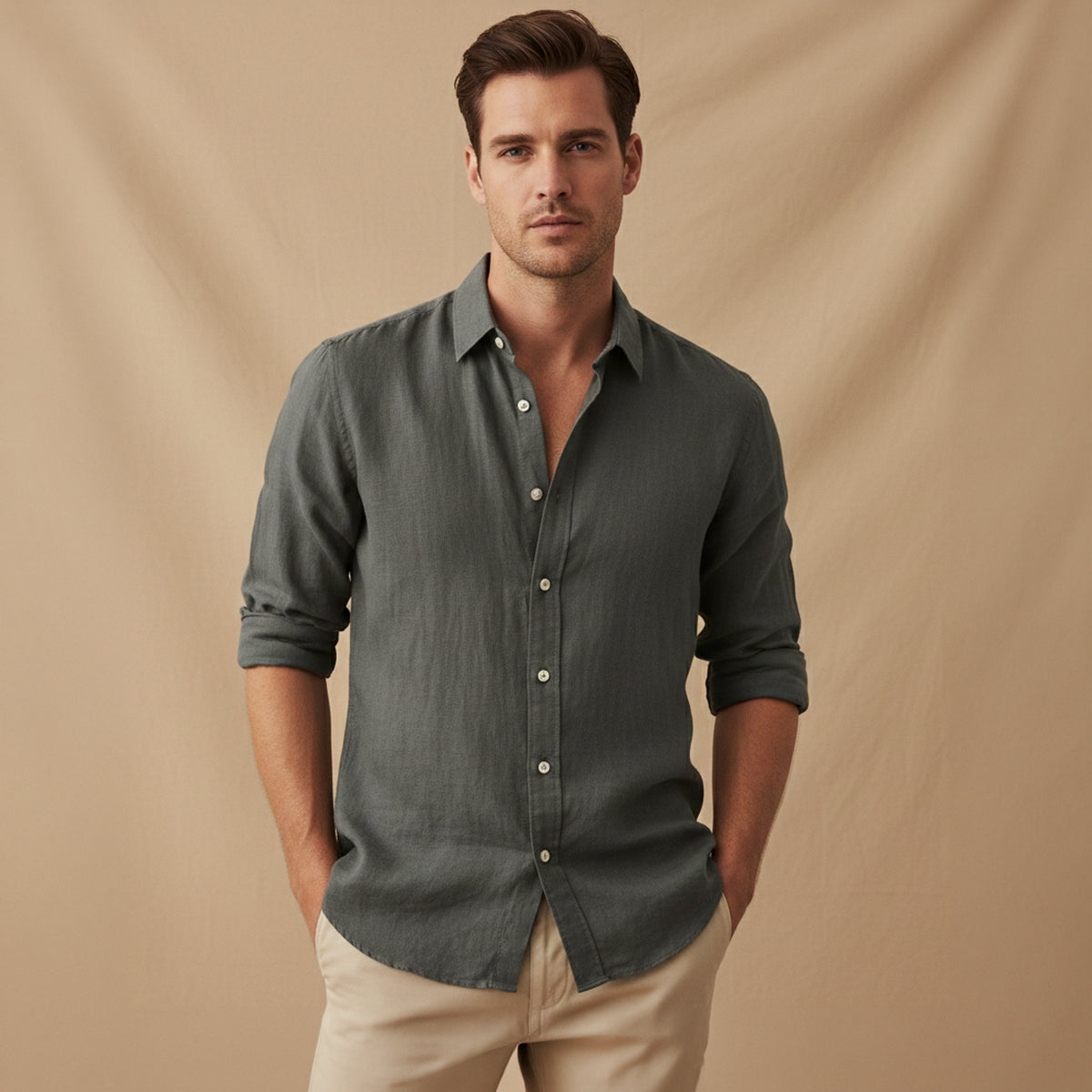 Bram | Men's Linen Button Up Shirt Light Blue Long Sleeve