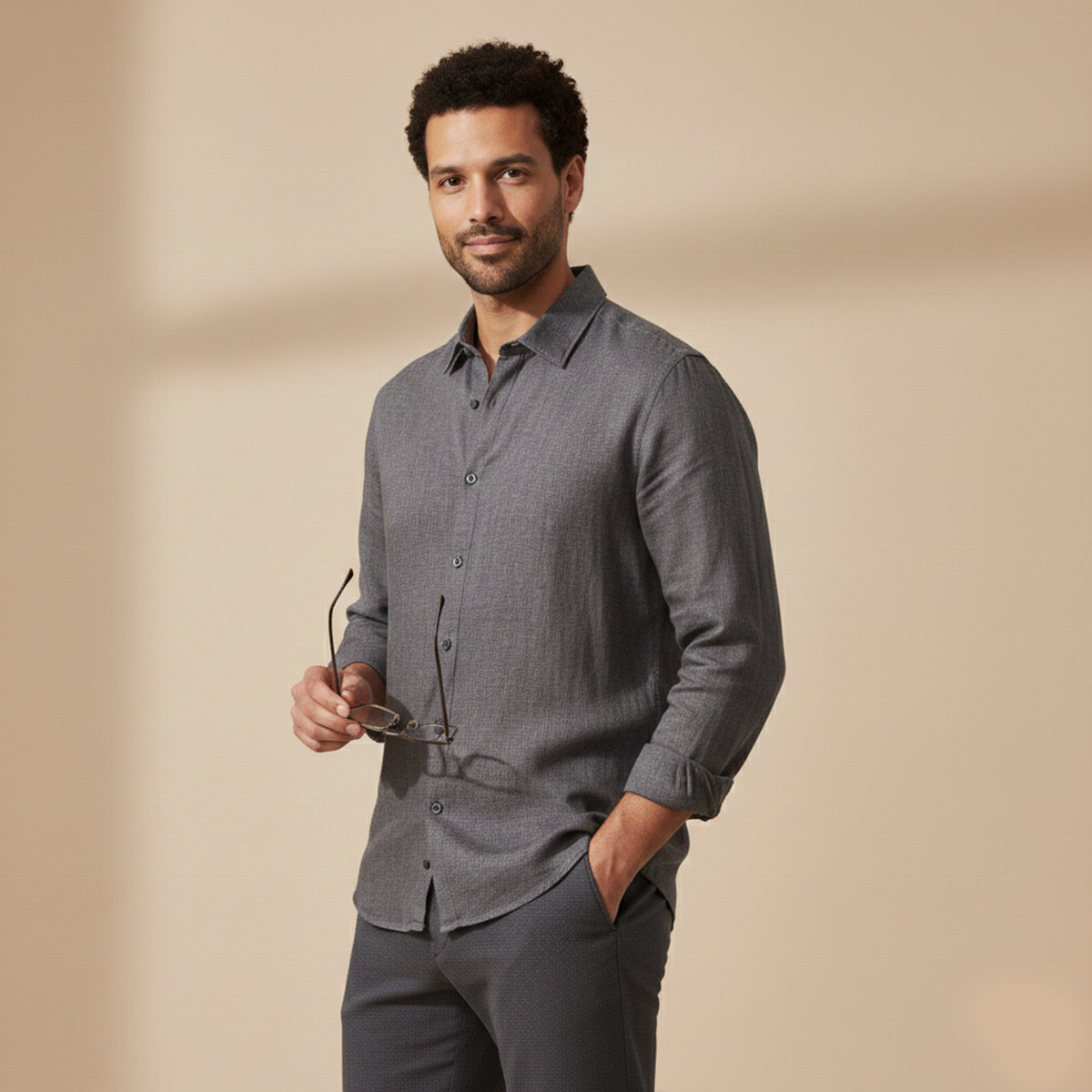 Ash | Men's Button Up Shirt Charcoal Gray Long Sleeve