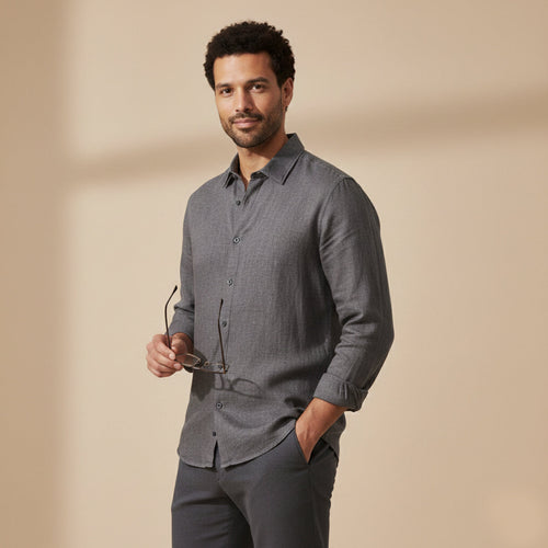 Dama Washington Ash men's button up shirt charcoal gray long sleeve - front view