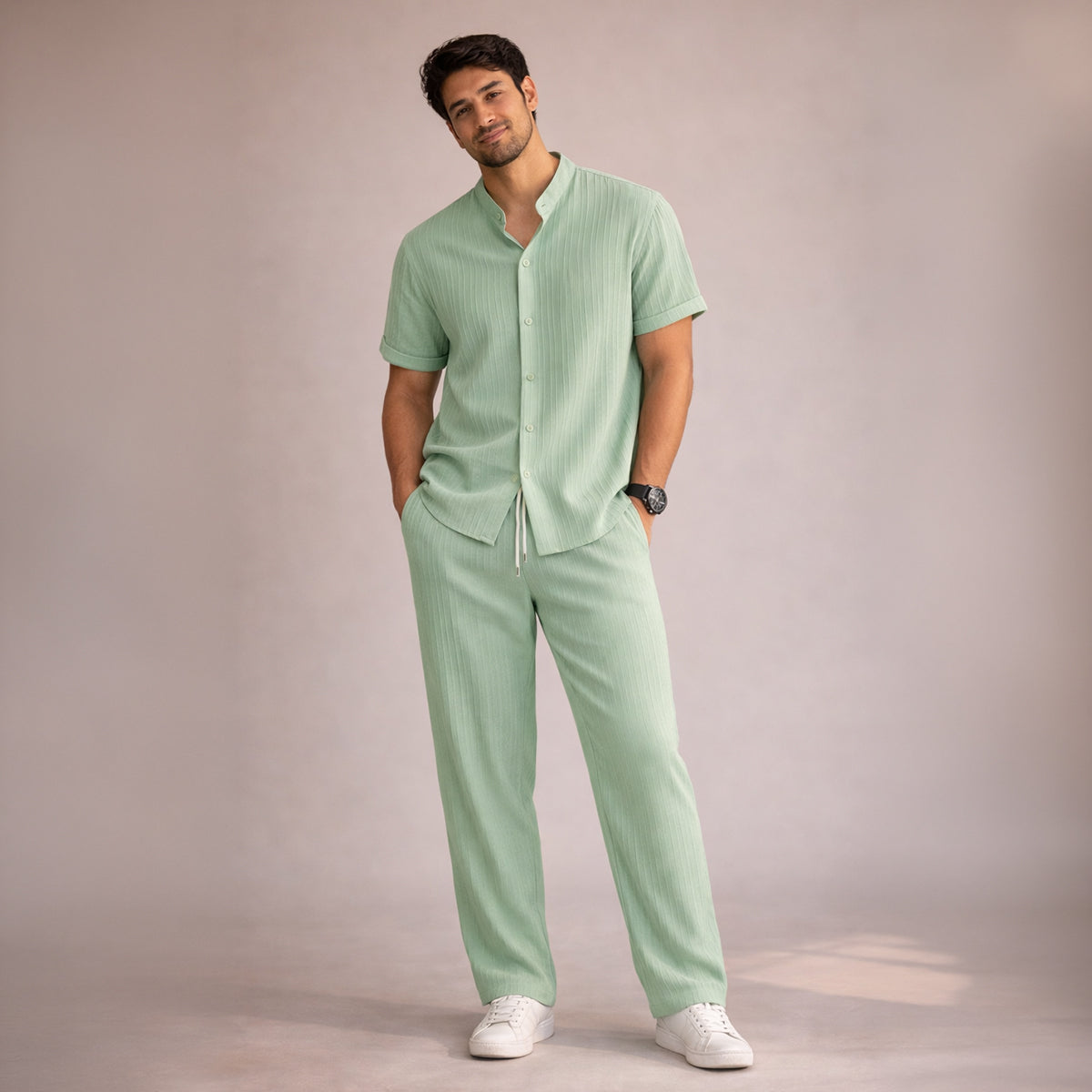 Rowan | Men's Casual Linen Shirt And Pants Set Mint Green