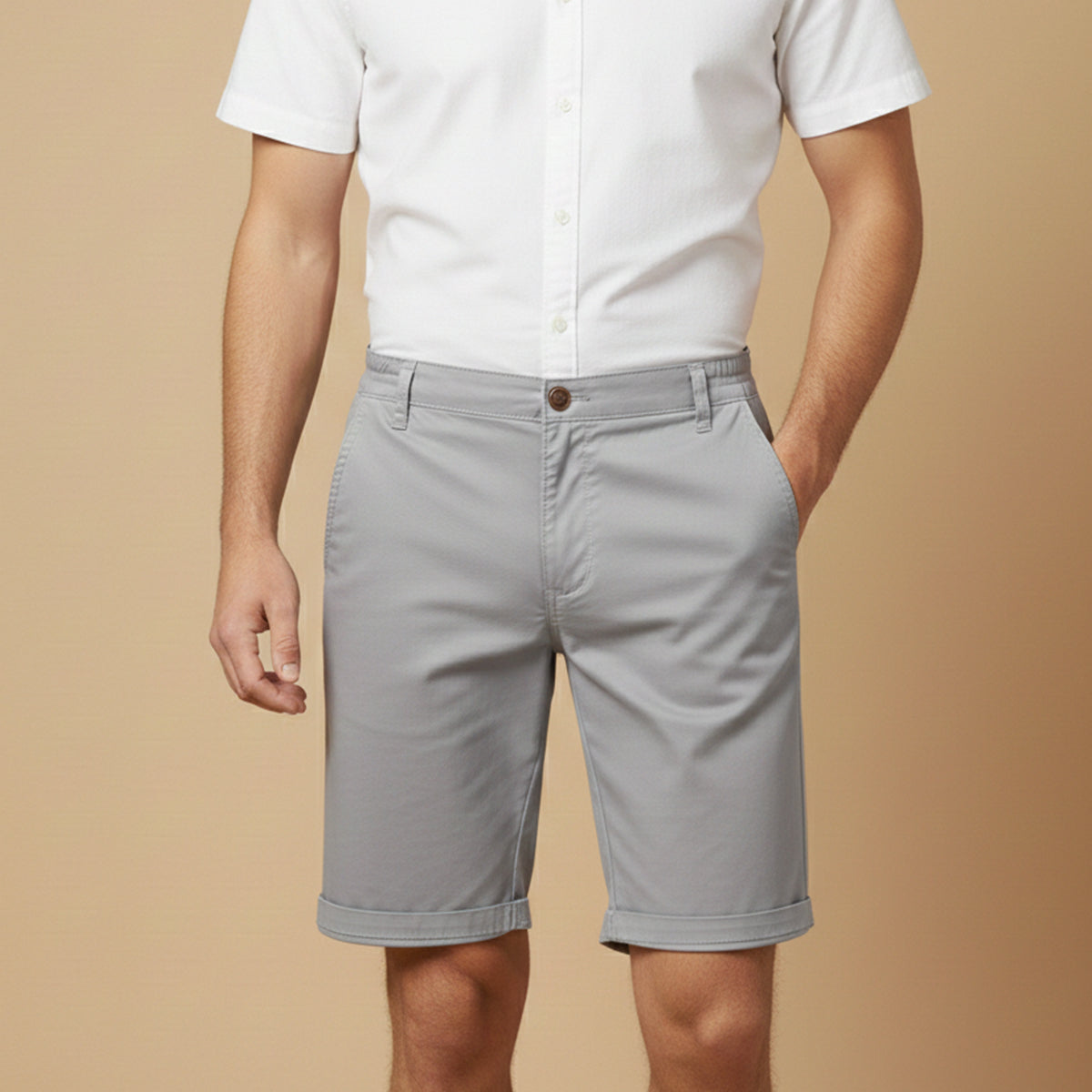 Callum | Men's Chino Shorts Cream Flat Front