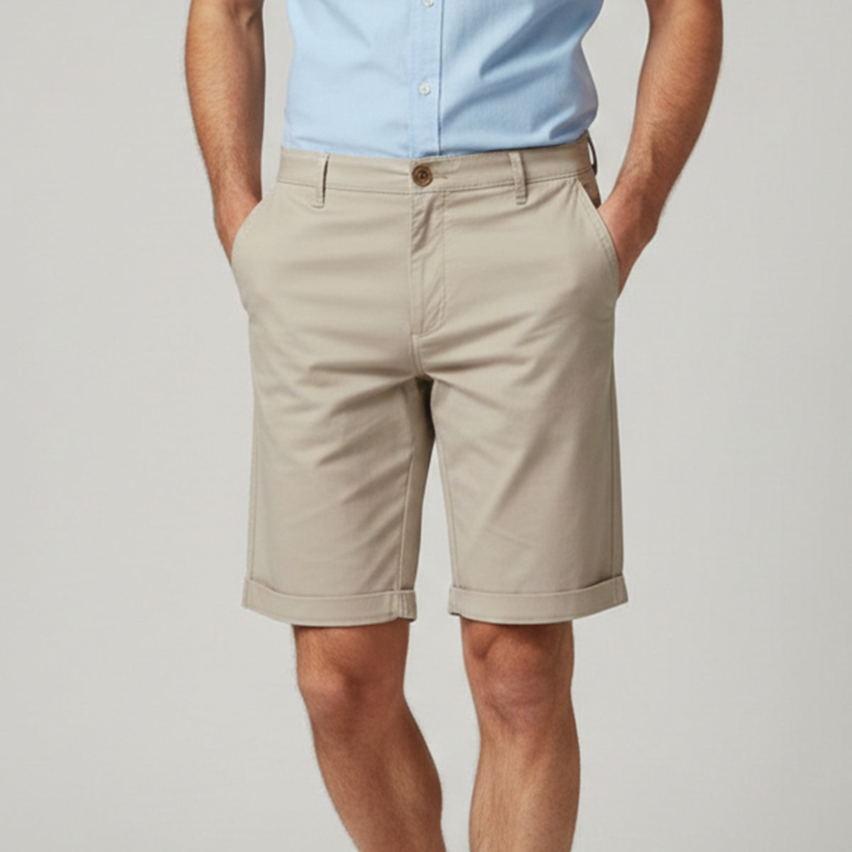 Callum | Men's Chino Shorts Cream Flat Front