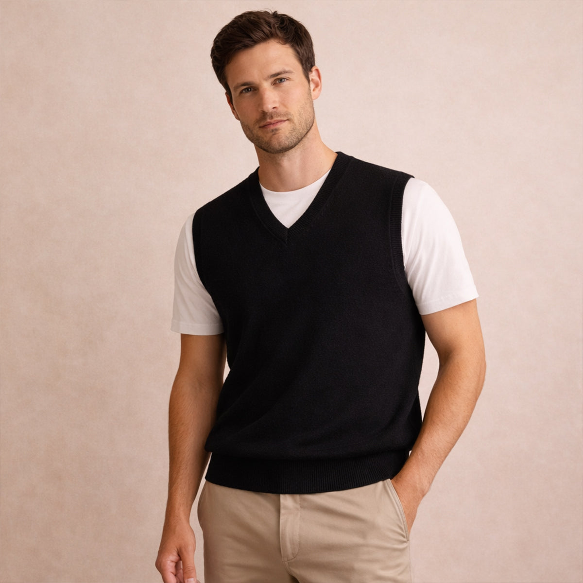 Callum | Men's V Neck Sweater Vest Burgundy Layering Knit