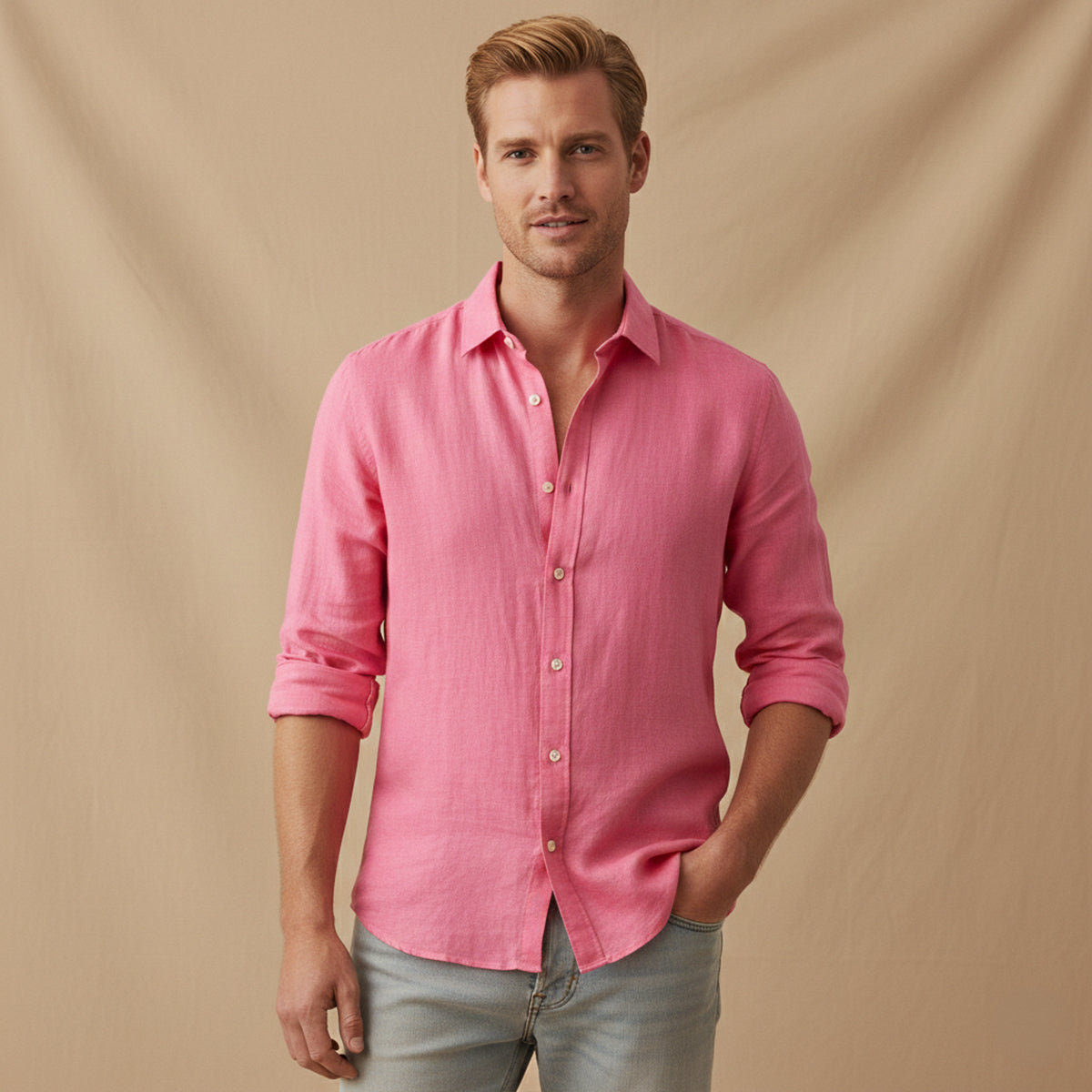 Bram | Men's Linen Button Up Shirt Light Blue Long Sleeve