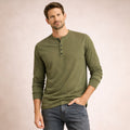 Dama Washington Bram men's henley shirt sage green long sleeve - front view