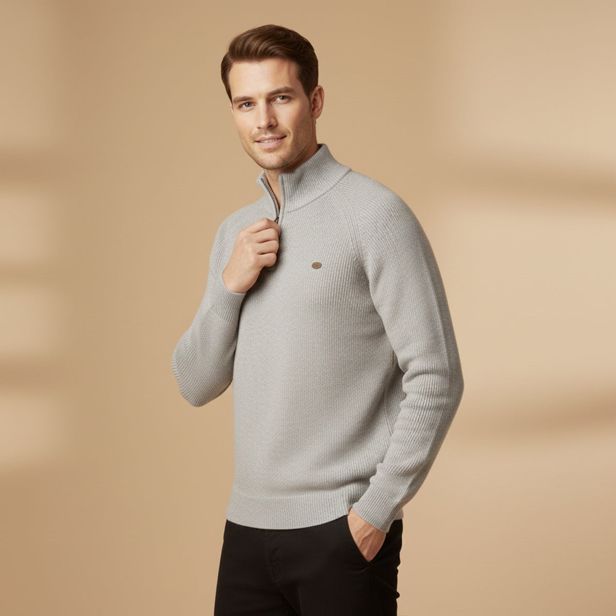Callum | Men's Quarter Zip Sweater Gray Ribbed Knit