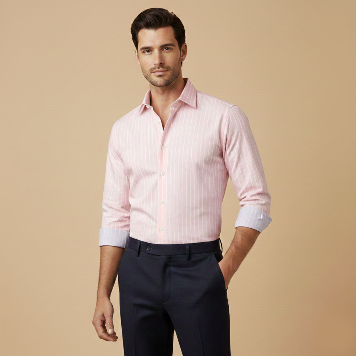 Blake | Men's Pinstripe Button Up Shirt Navy Long Sleeve