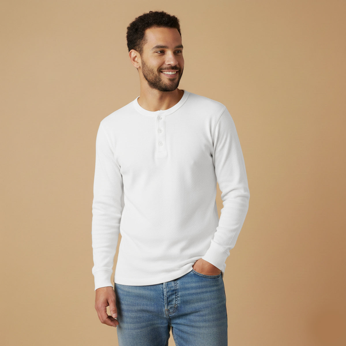 Callum | Men's Henley Shirt White Long Sleeve