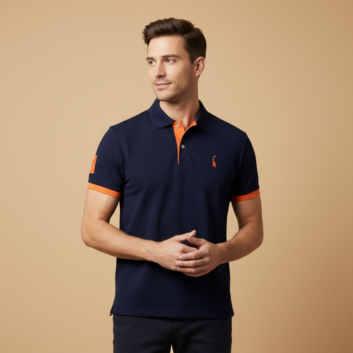 Beau | Men's Polo Shirt Navy Orange Trim