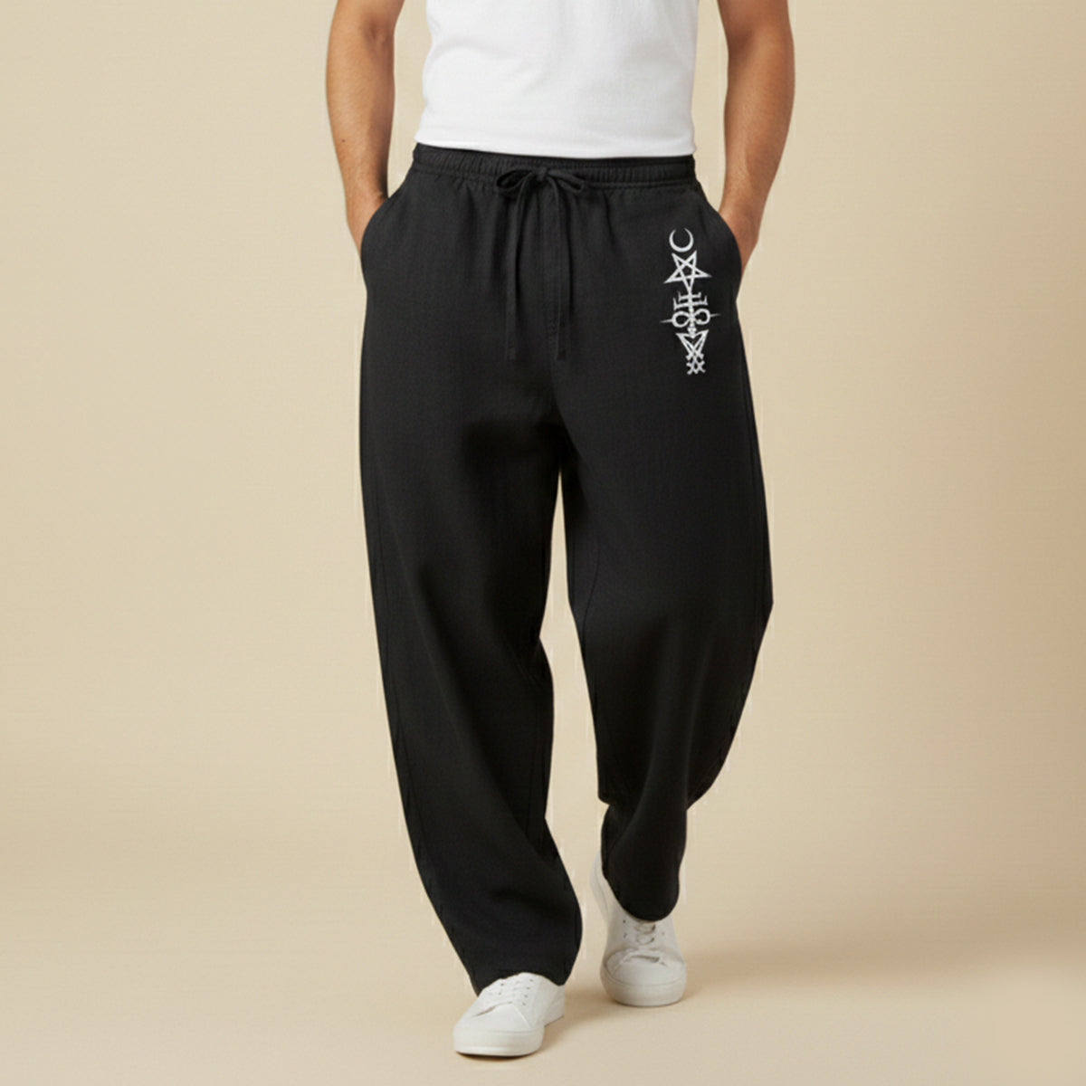 Luca | Men's Relaxed Wide Leg Linen Pants Gray Drawstring