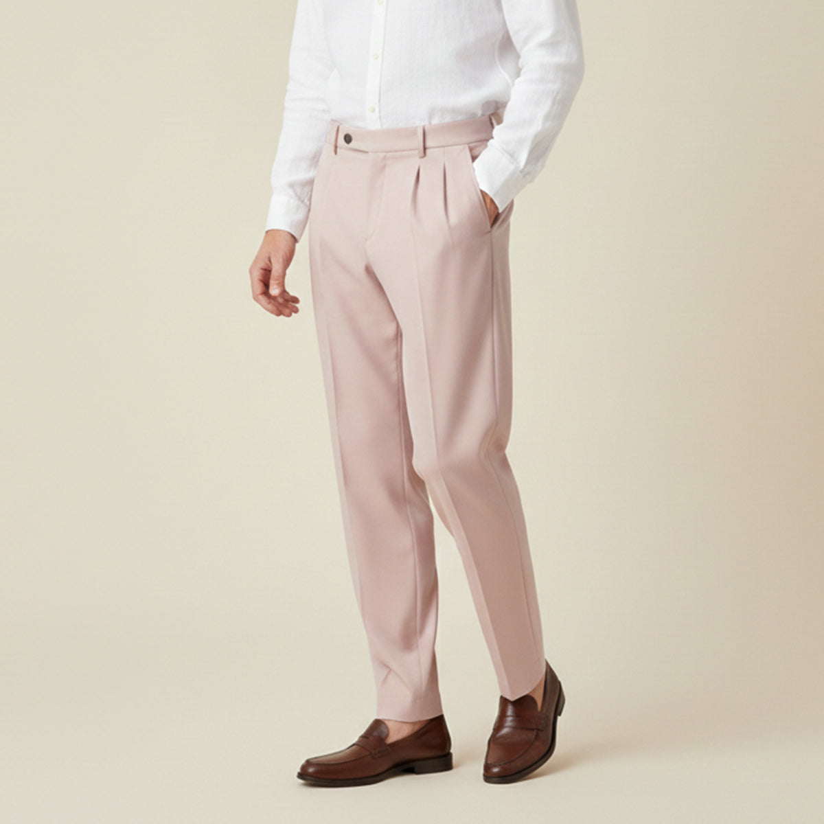 Lars | Men's Pleated Dress Pants Beige