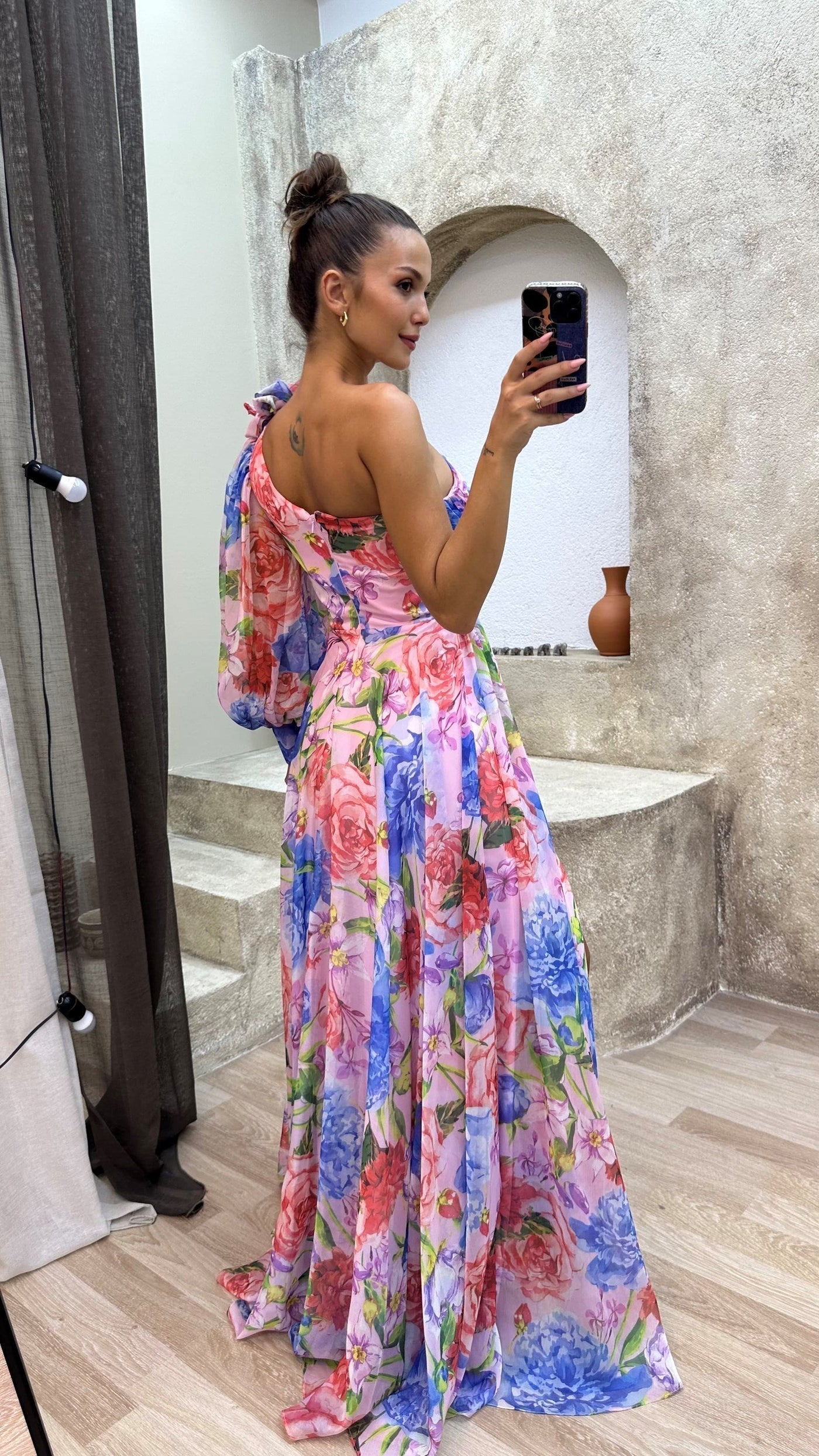 Esme | Women's Floral Maxi Dress One Shoulder Puff Sleeve